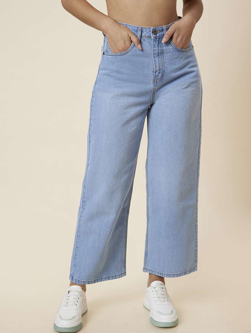 Globus Women Light Blue Mid Rise Boyfriend Fit Washed Jeans
