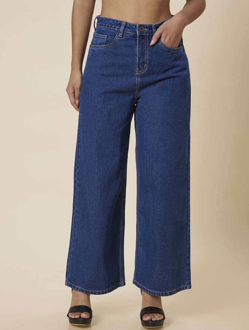 women's plain wide leg jeans