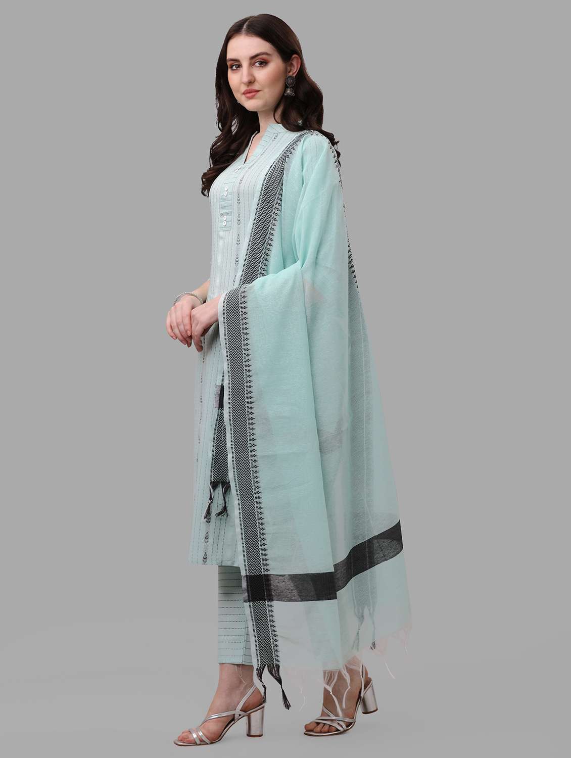 women cotton kurta pant with dupatta set - 20023632 - Standard Image - 1