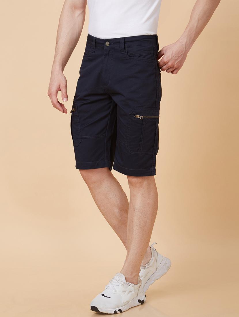 globus men navy blue regular fit stretchable cargo shorts - 20023804 -  Standard Image - 1