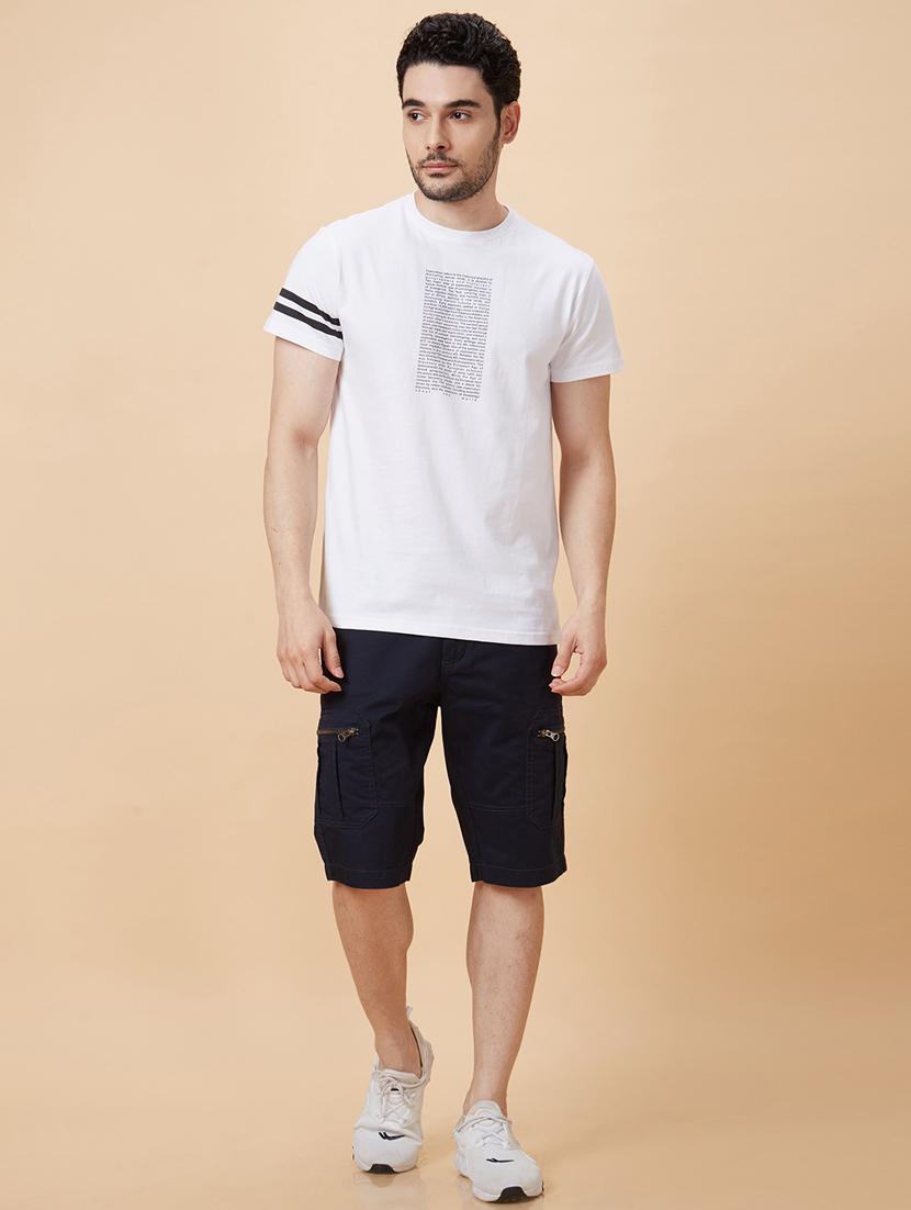 globus men navy blue regular fit stretchable cargo shorts - 20023804 - Standard Image - 4