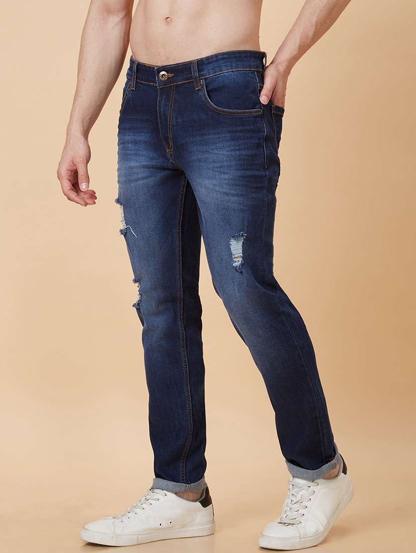 men blue cotton distressed jeans - 20023809 -  Standard Image - 1