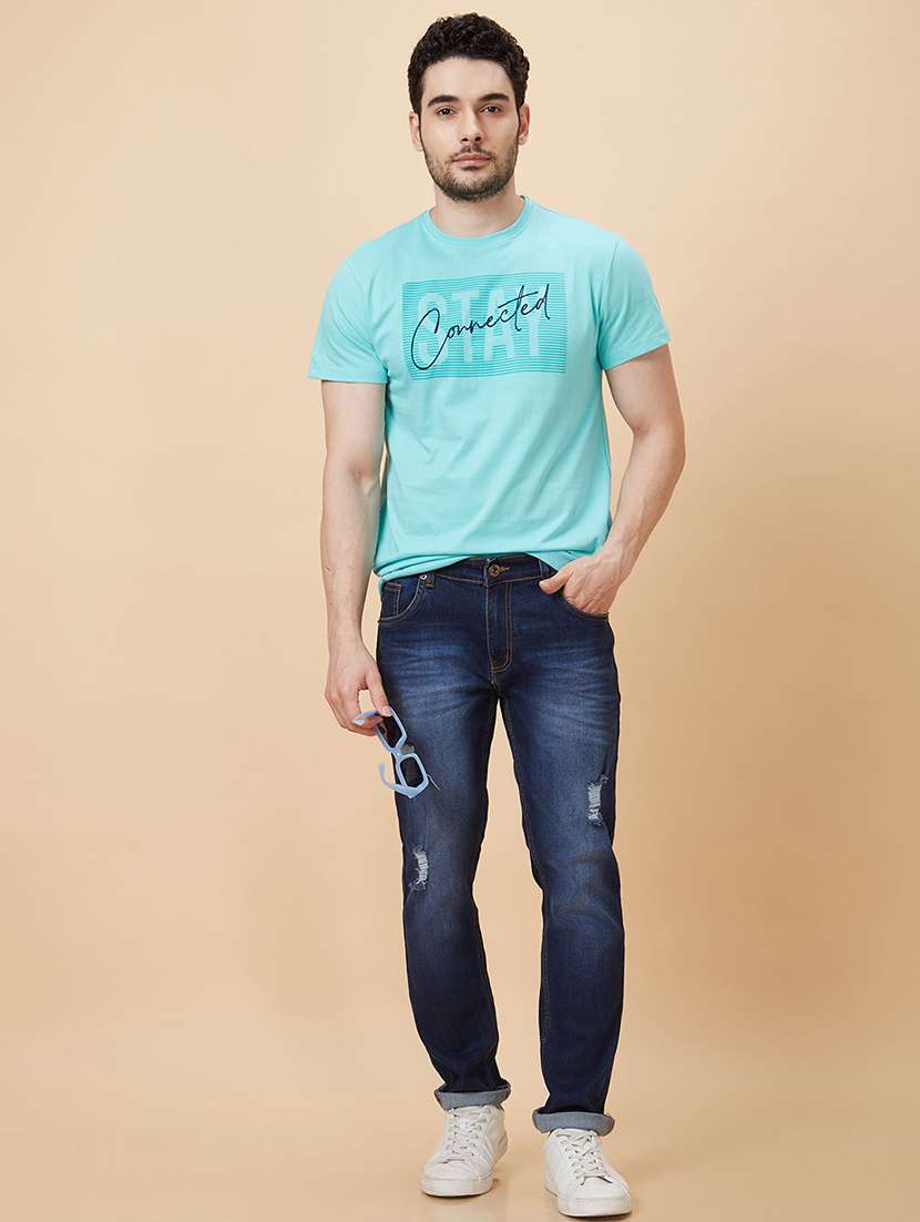 men blue cotton distressed jeans - 20023809 -  Standard Image - 4