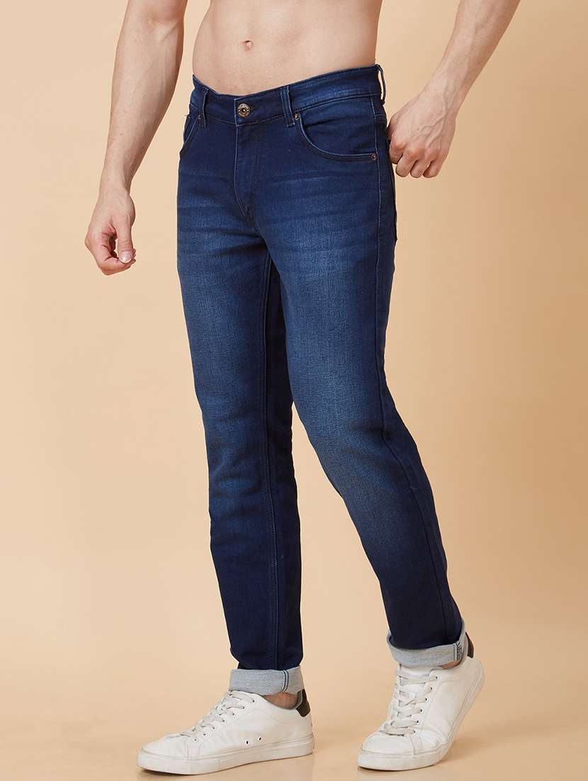 men blue cotton plain jeans - 20023810 - Standard Image - 1