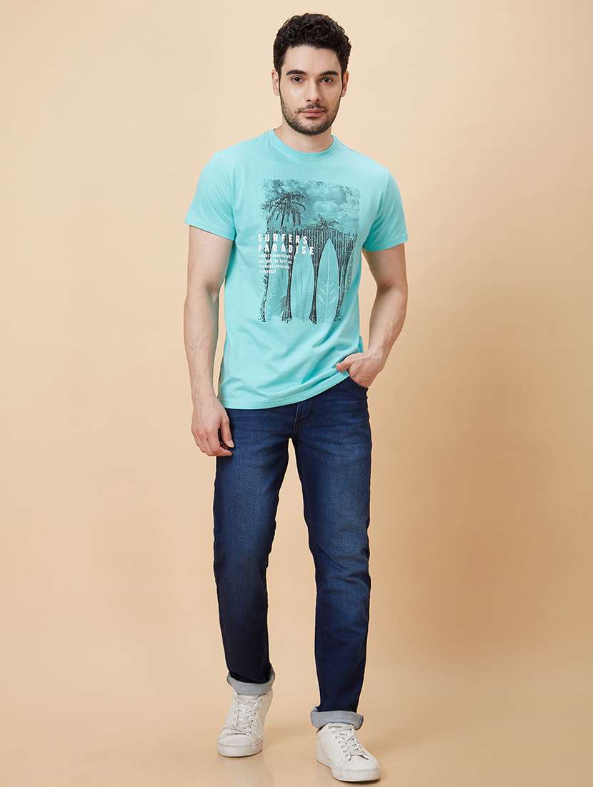men blue cotton plain jeans - 20023810 - Standard Image - 4