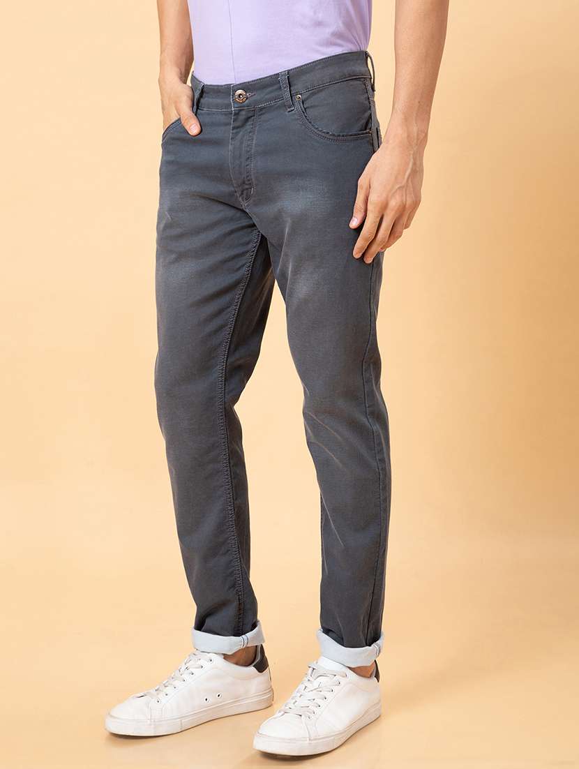 men grey cotton plain jeans - 20023811 -  Standard Image - 1