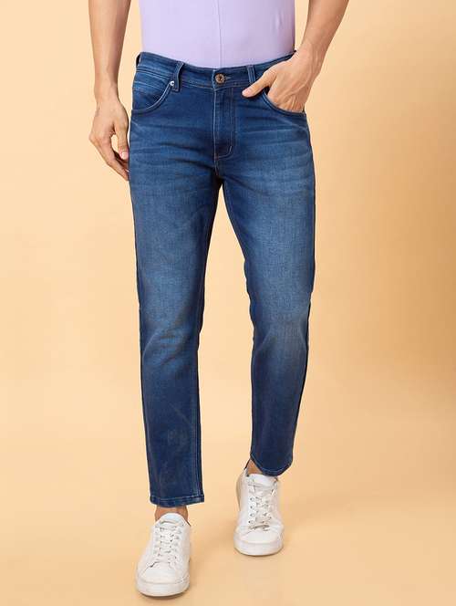 men blue cotton plain jeans - 20023813 - Standard Image - 0
