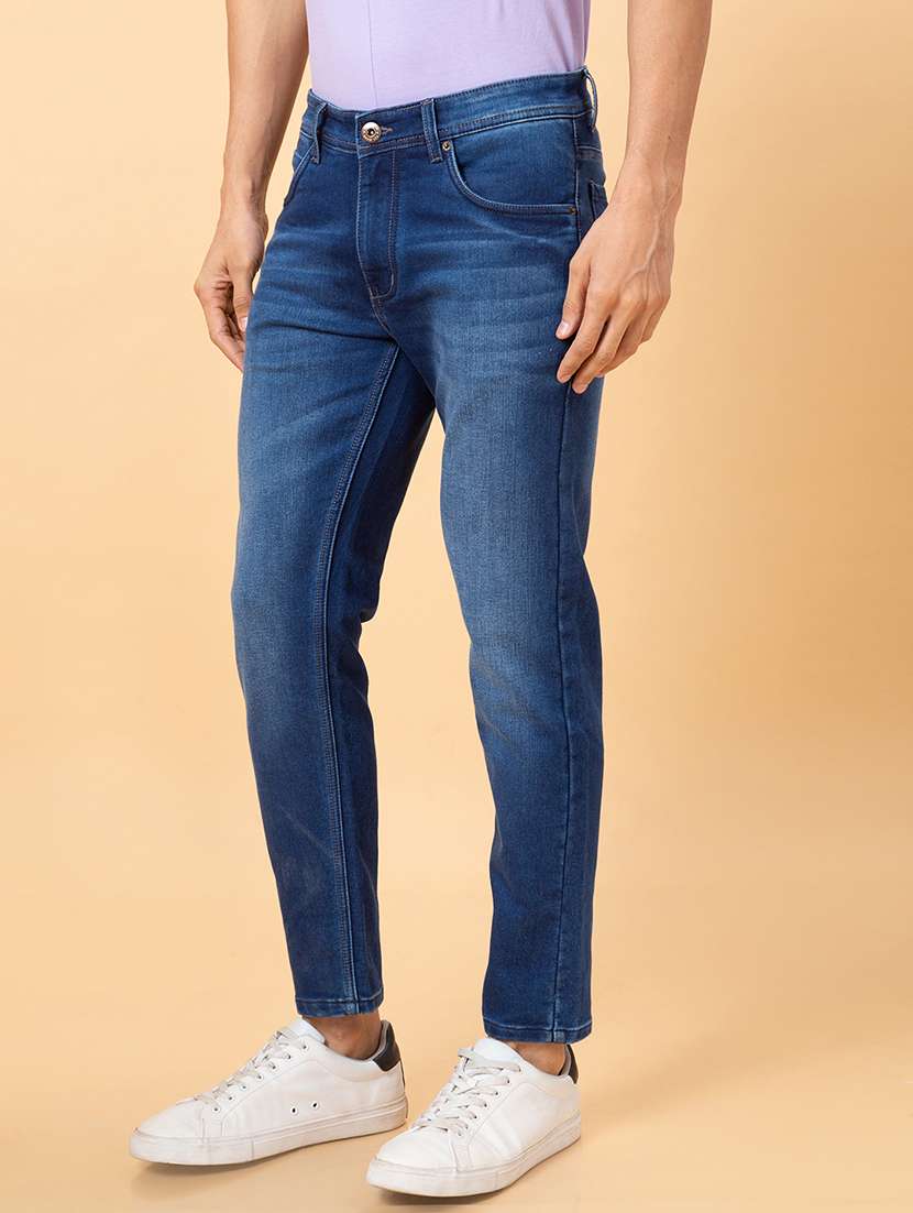 men blue cotton plain jeans - 20023813 - Standard Image - 1