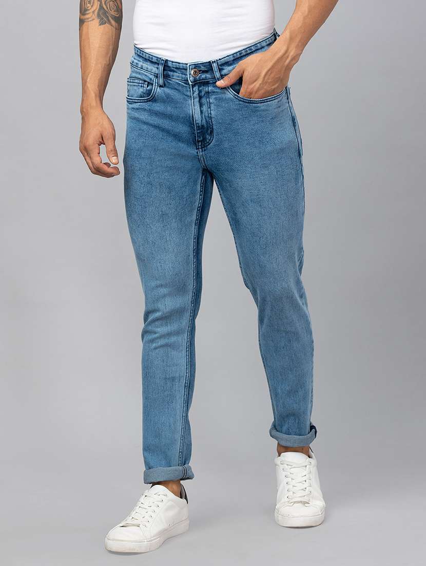 men blue cotton plain jeans - 20023819 - Standard Image - 1