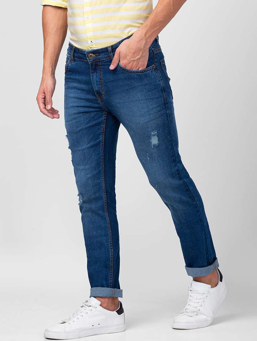 men blue cotton distressed jeans - 20023820 -  Standard Image - 1