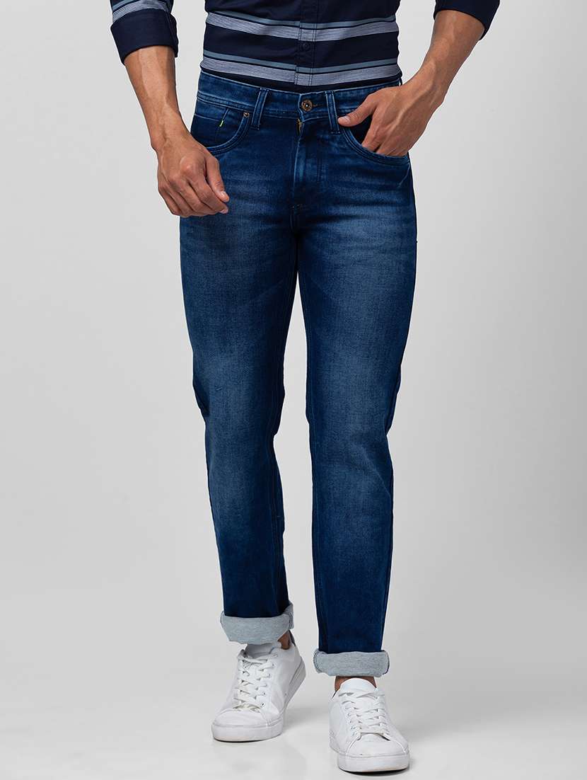men blue cotton plain jeans