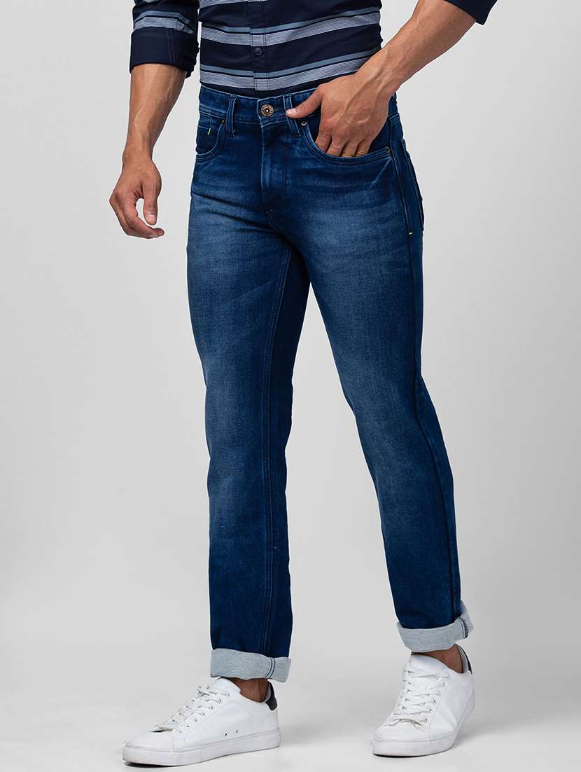 men blue cotton plain jeans - 20023821 - Standard Image - 1