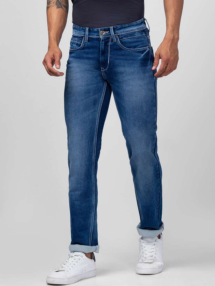 men blue cotton plain jeans - 20023822 - Standard Image - 1