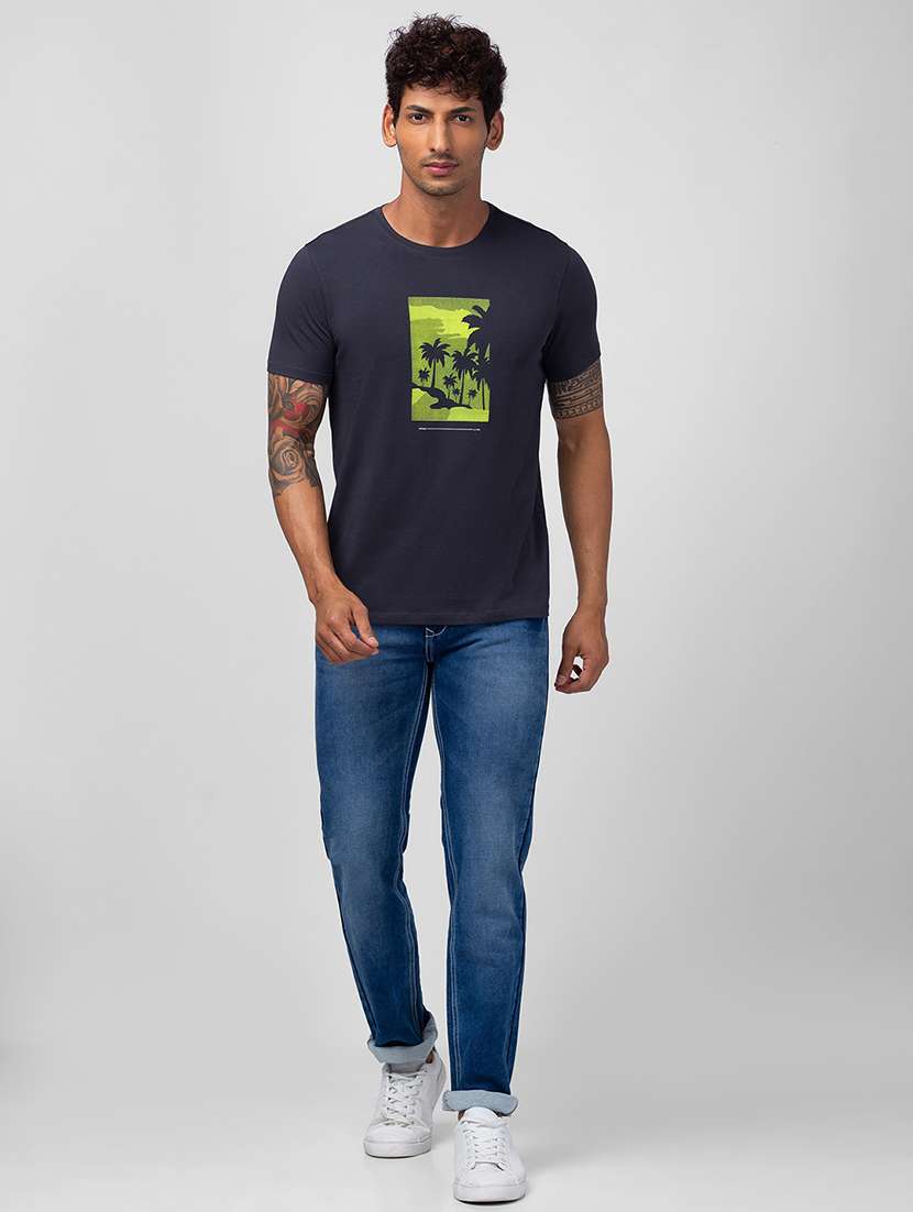 men blue cotton plain jeans - 20023822 - Standard Image - 4