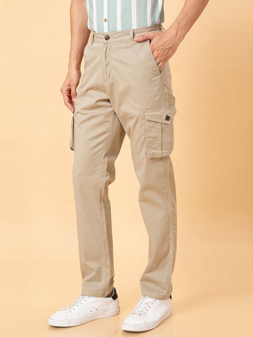 globus women beige mid rise slim fit flat front cargo trousers - 20023852 - Standard Image - 1