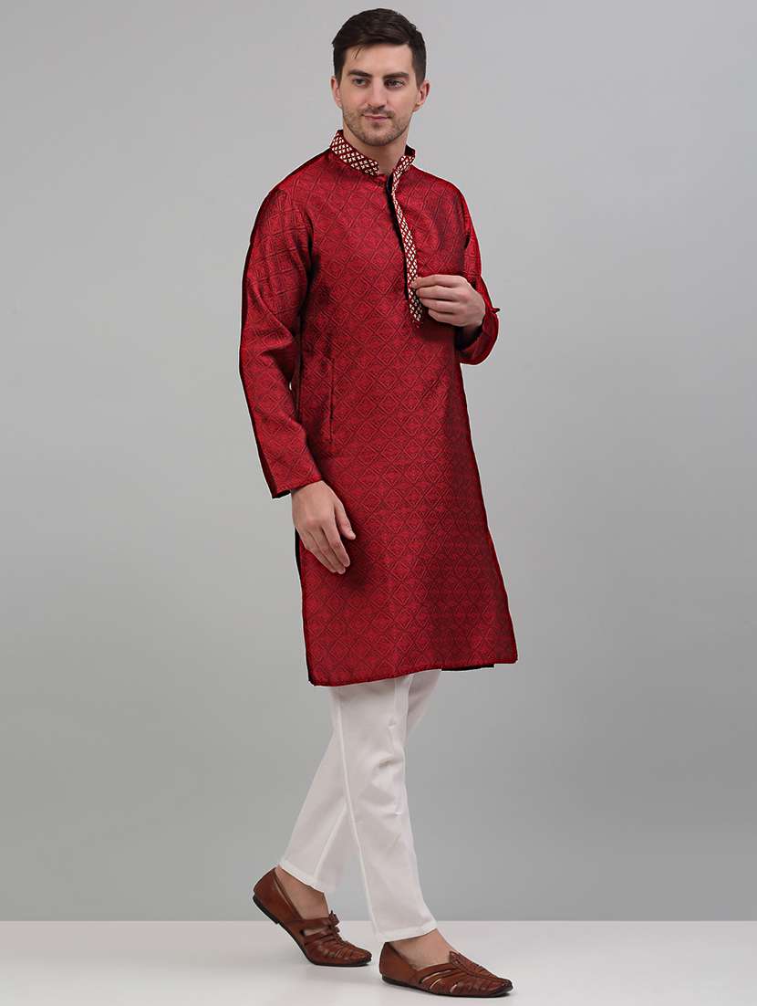 maroon silk blend kurta pyjama ethnic wear set - 20024824 -  Standard Image - 1