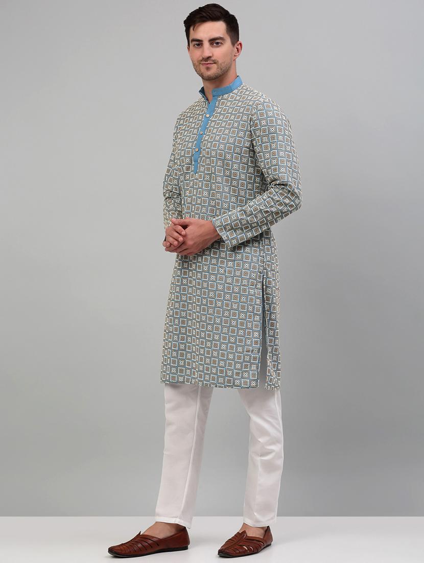 blue cotton kurta pyjama ethnic wear set - 20024828 - Standard Image - 1