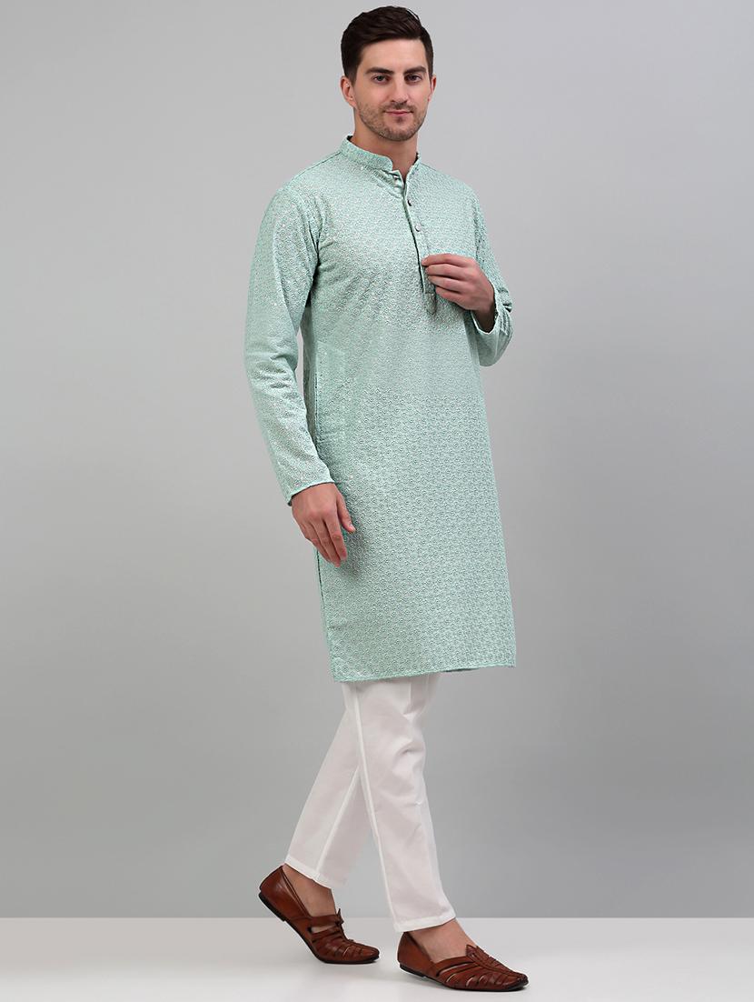 green cotton kurta pyjama ethnic wear set - 20024831 -  Standard Image - 1