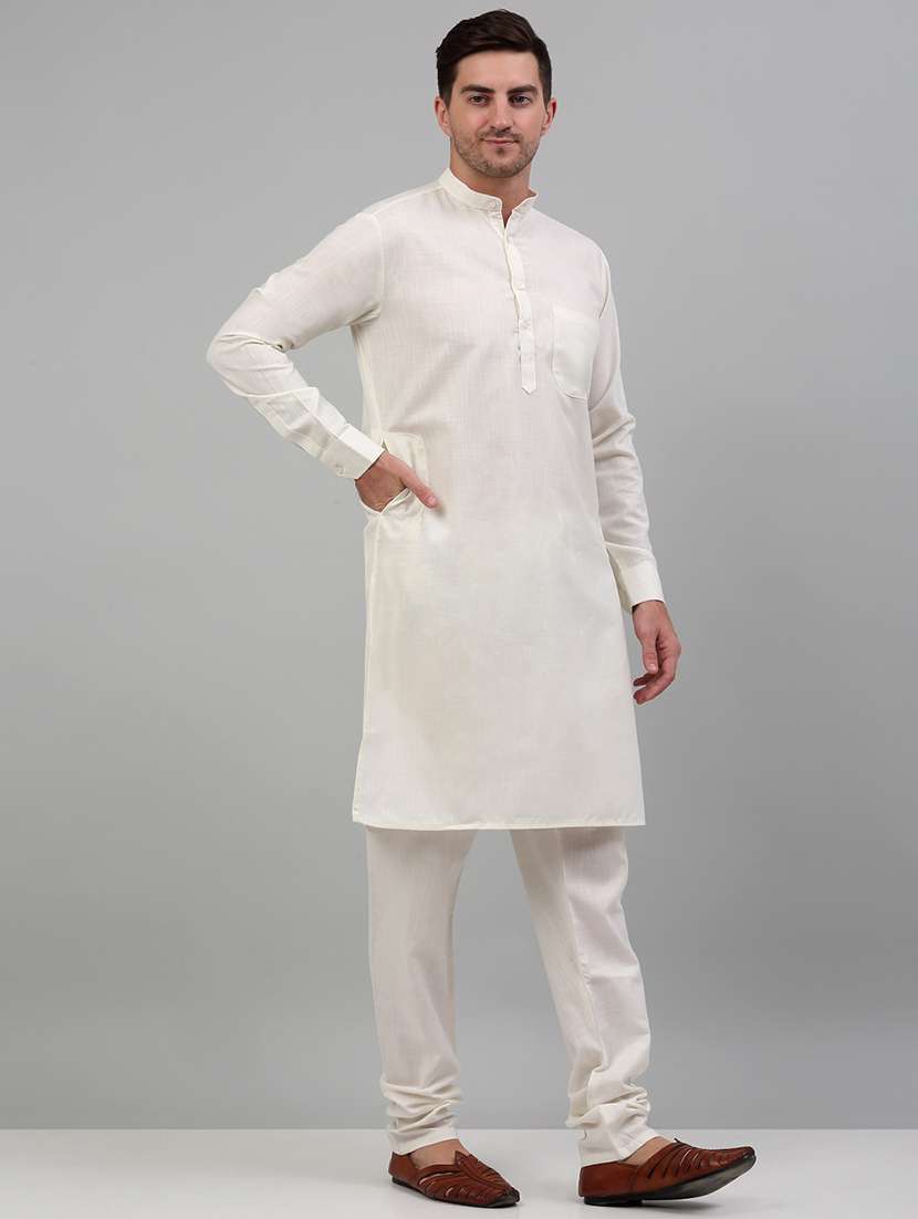 white cotton blend kurta pyjama ethnic wear set - 20024834 -  Standard Image - 1