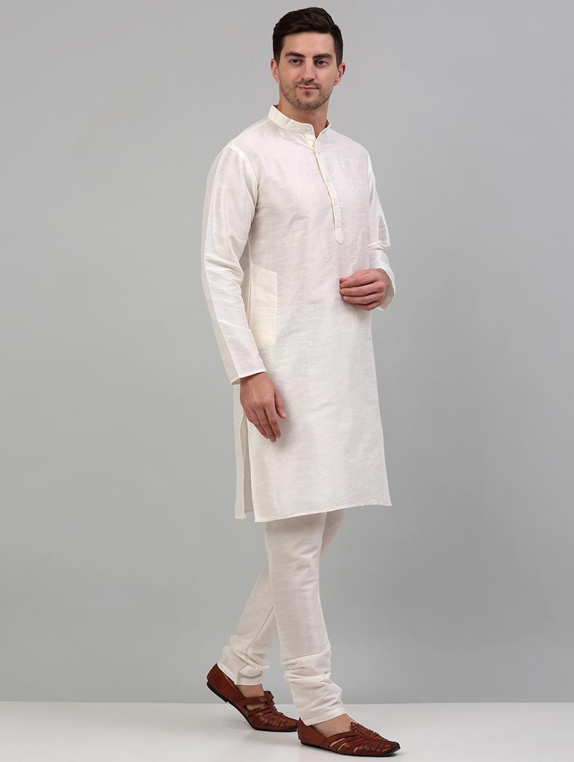 white dupion kurta pyjama ethnic wear set - 20024835 - Standard Image - 1