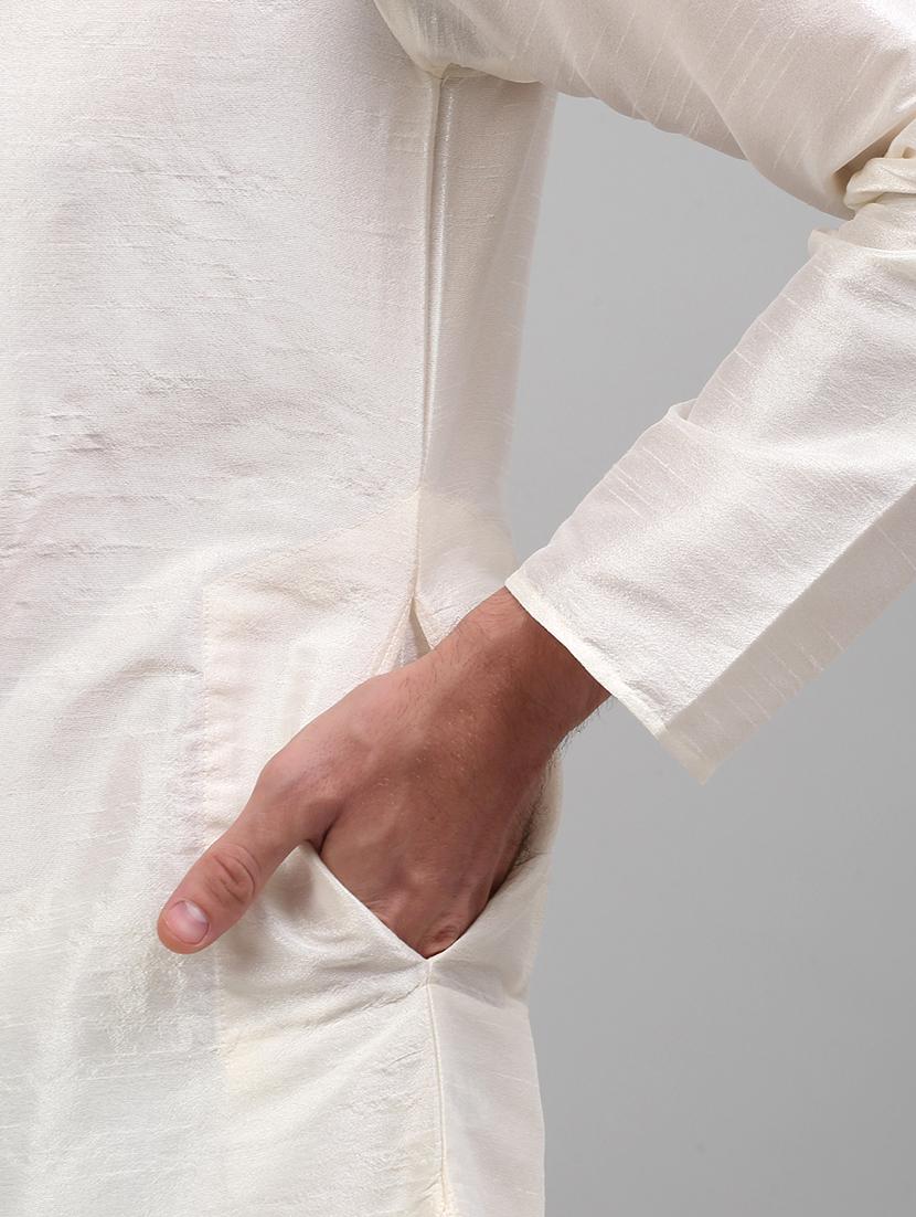 white dupion kurta pyjama ethnic wear set - 20024835 - Standard Image - 4