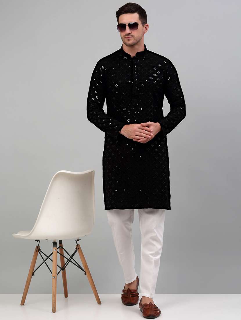 black viscose kurta pyjama ethnic wear set