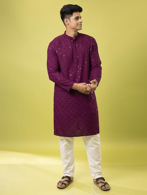 purple viscose kurta pyjama ethnic wear set - 20024841 -  Standard Image - 0