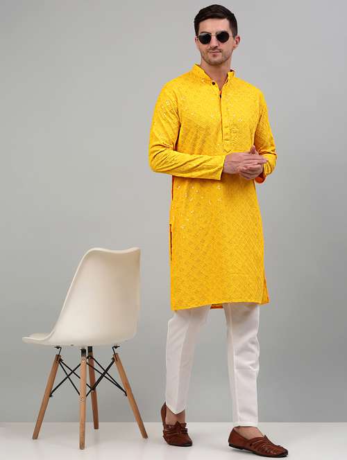 yellow viscose kurta pyjama ethnic wear set - 20024843 -  Standard Image - 0