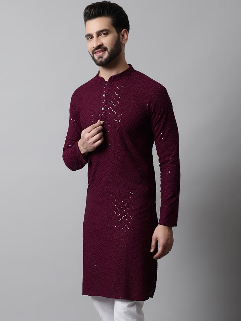 embroidered long kurta with sequin work - 20024849 -  Standard Image - 1