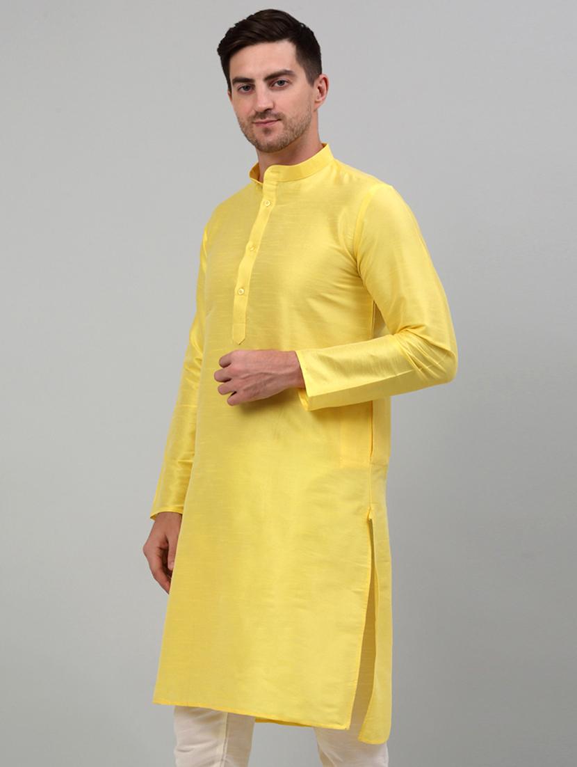 yellow dupion long kurta - 20024853 - Standard Image - 1