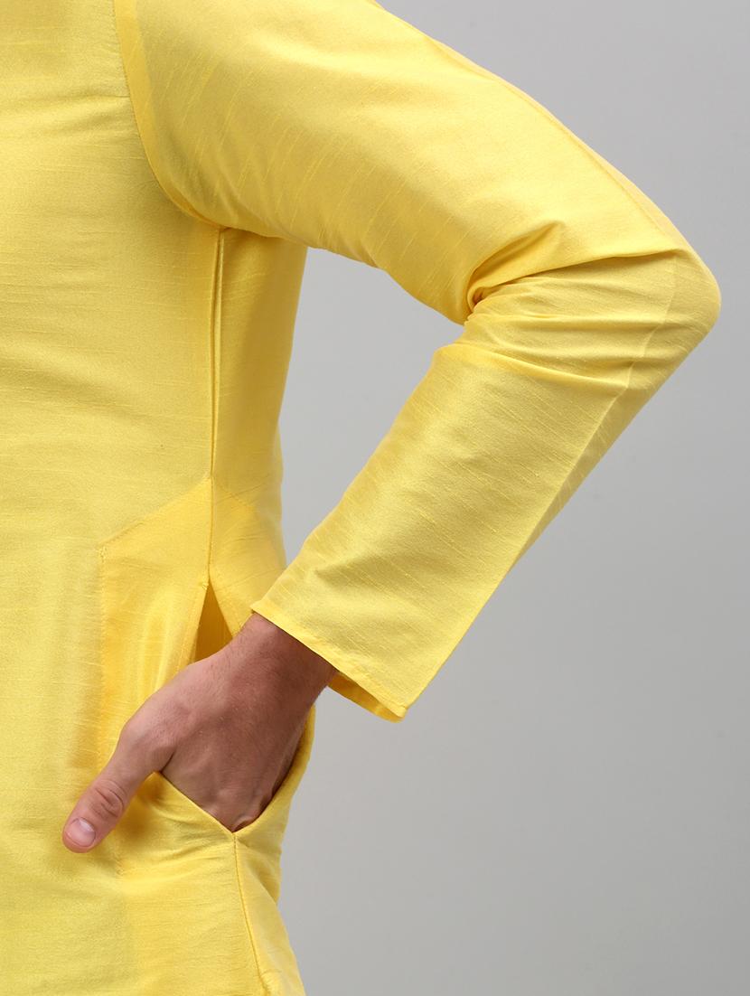 yellow dupion long kurta - 20024853 - Standard Image - 4