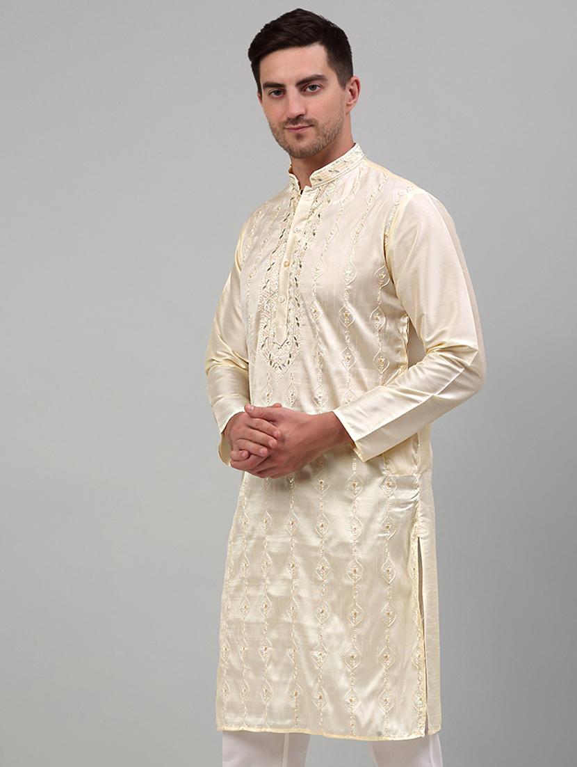 white silk blend long kurta - 20024860 - Standard Image - 1