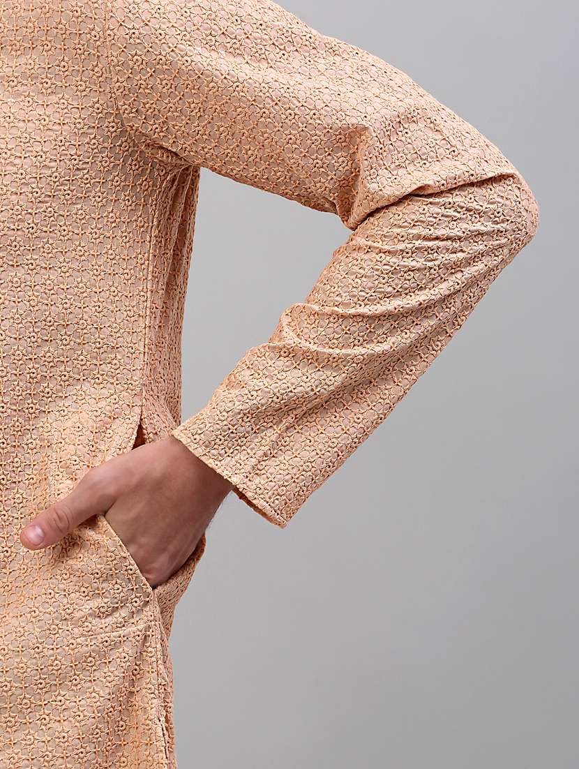 peach cotton long kurta - 20024867 -  Standard Image - 4
