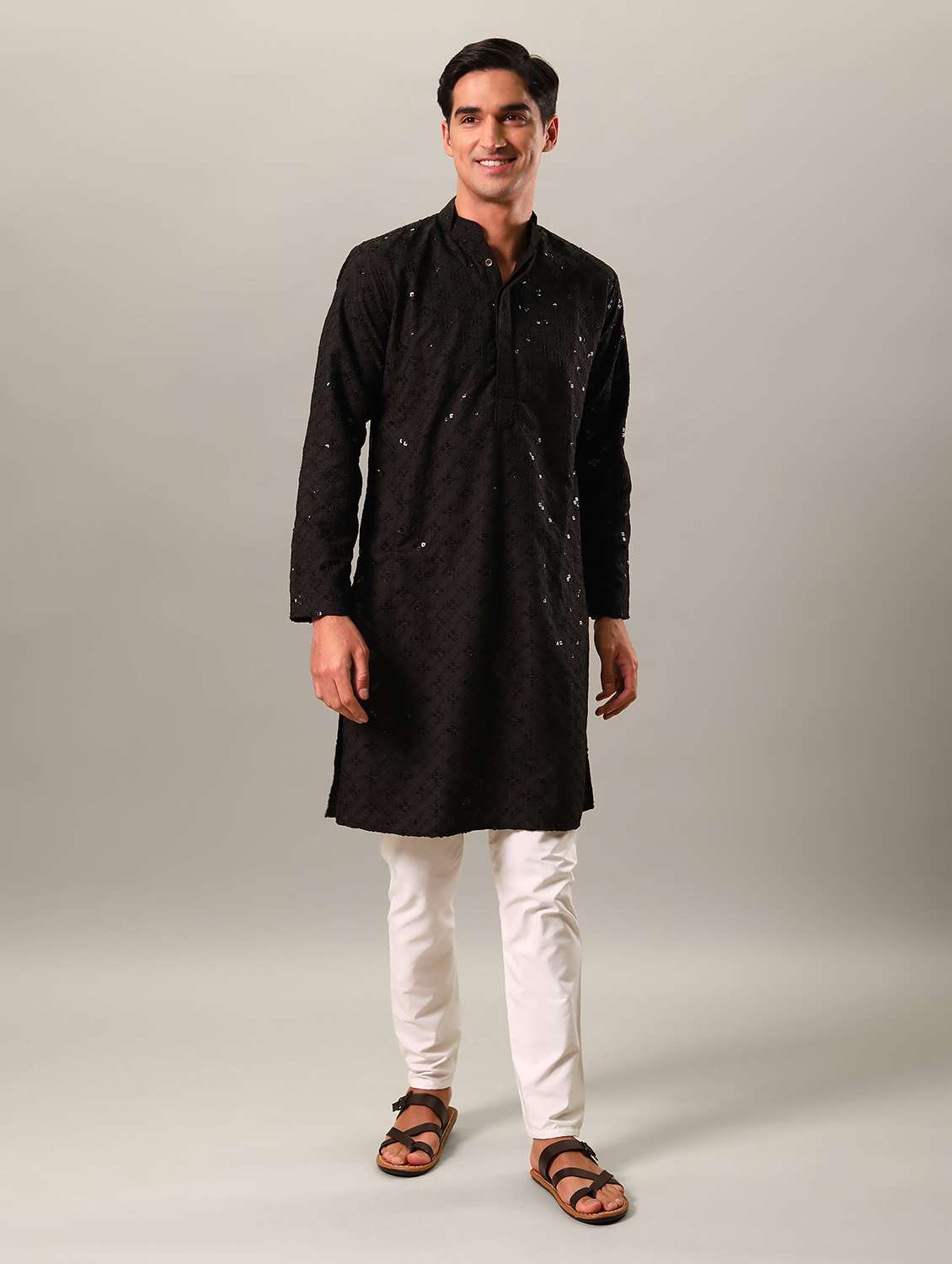 embroidered long kurta with sequin work