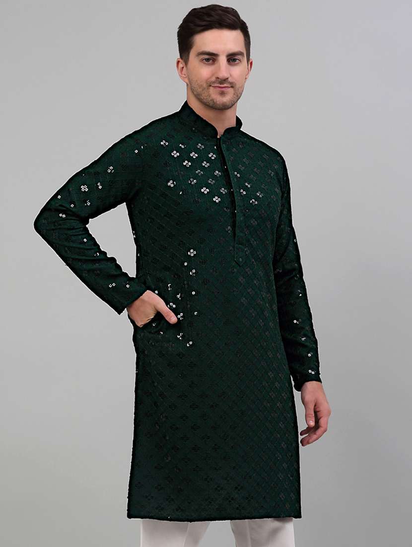 embroidered long kurta with sequin work - 20024874 -  Standard Image - 1