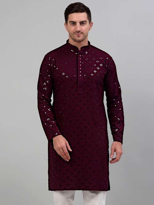 embroidered long kurta with sequin work