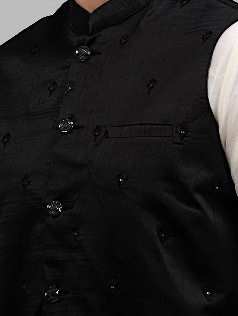 black embroidered nehru jacket - 20024878 - Standard Image - 4