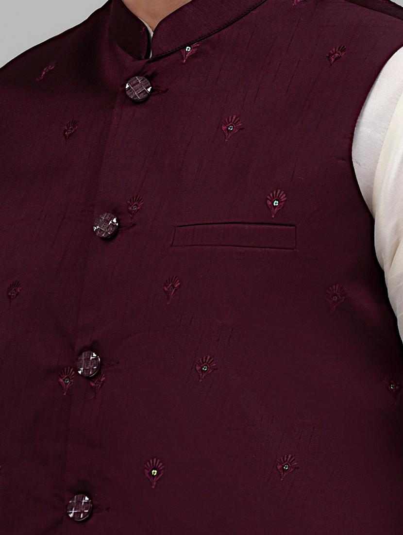 purple silk blend nehru jacket - 20024880 - Standard Image - 4