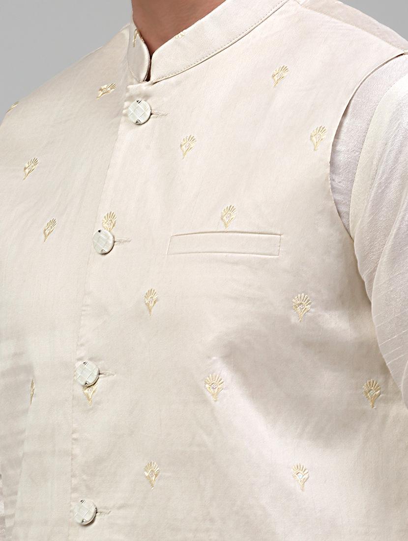 white silk blend nehru jacket - 20024881 - Standard Image - 4