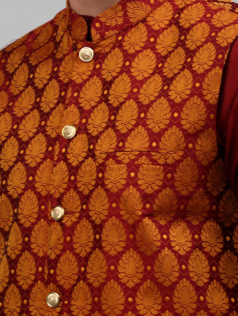 red silk blend nehru jacket - 20024886 - Standard Image - 4