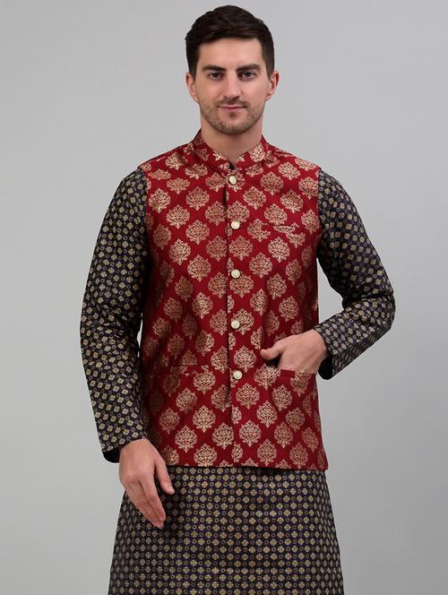 red silk blend nehru jacket - 20024889 -  Standard Image - 0