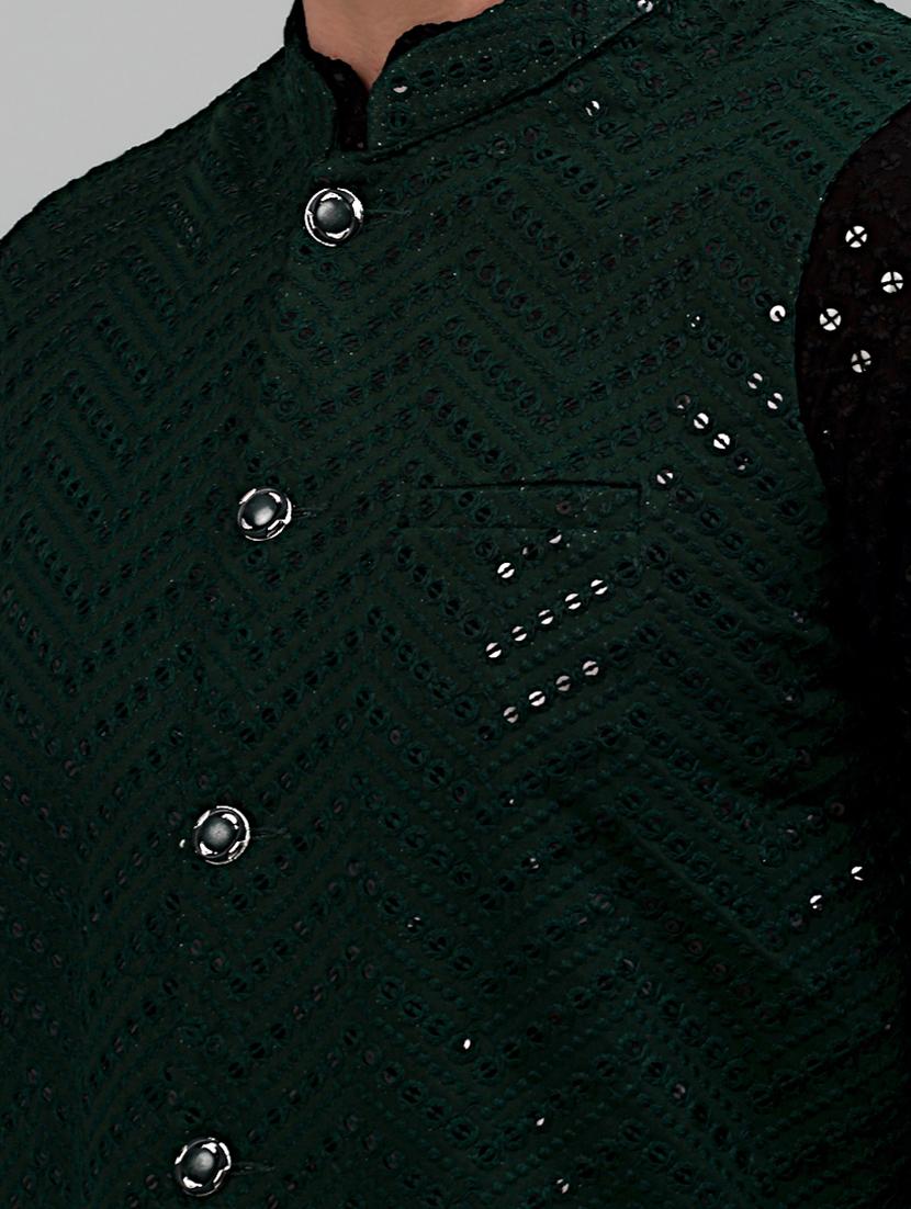 green rayon nehru jacket - 20024895 - Standard Image - 4
