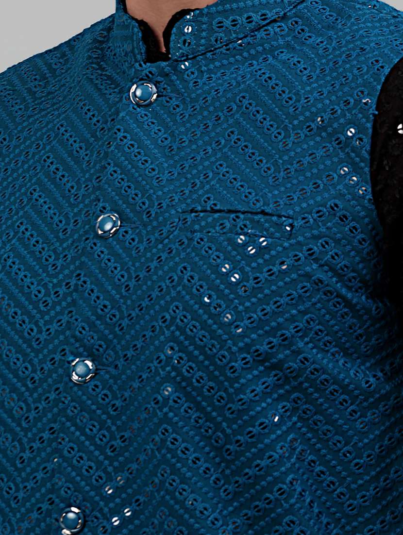 blue rayon nehru jacket - 20024896 -  Standard Image - 4