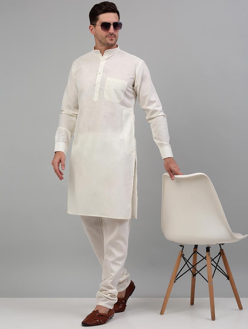 brown cotton blend kurta pyjama with jacket ethnic wear set - 20024898 - Standard Image - 4