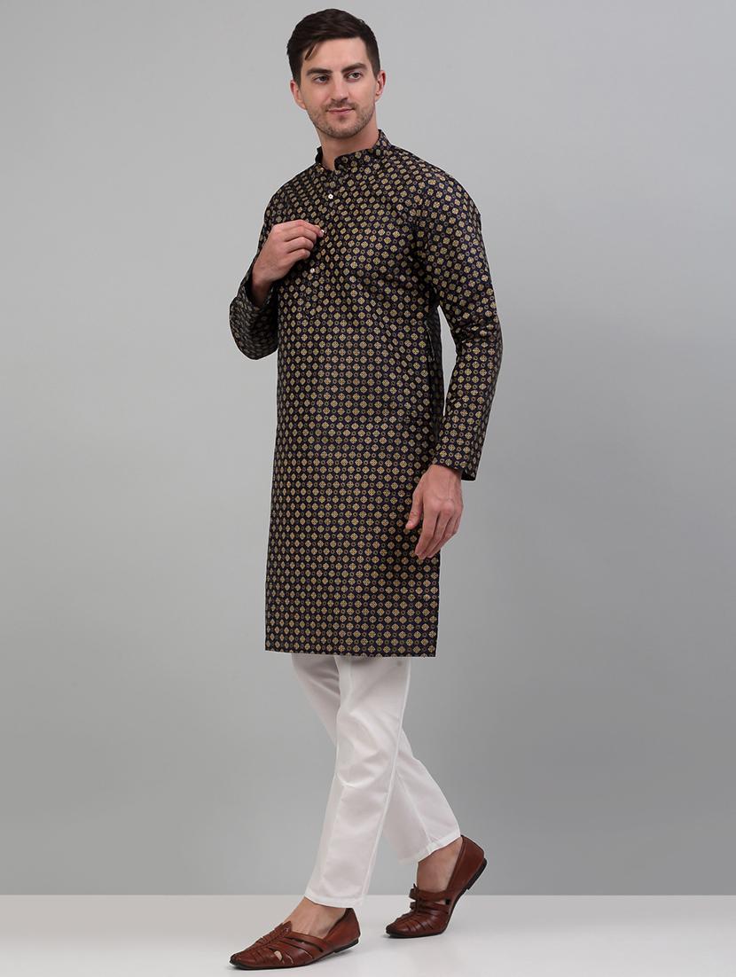teal silk blend kurta pyjama with jacket ethnic wear set - 20024917 - Standard Image - 1