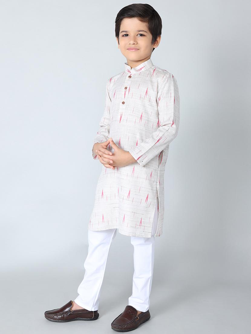 boys mandarin neck printed kurta pant set - 20024921 - Standard Image - 1