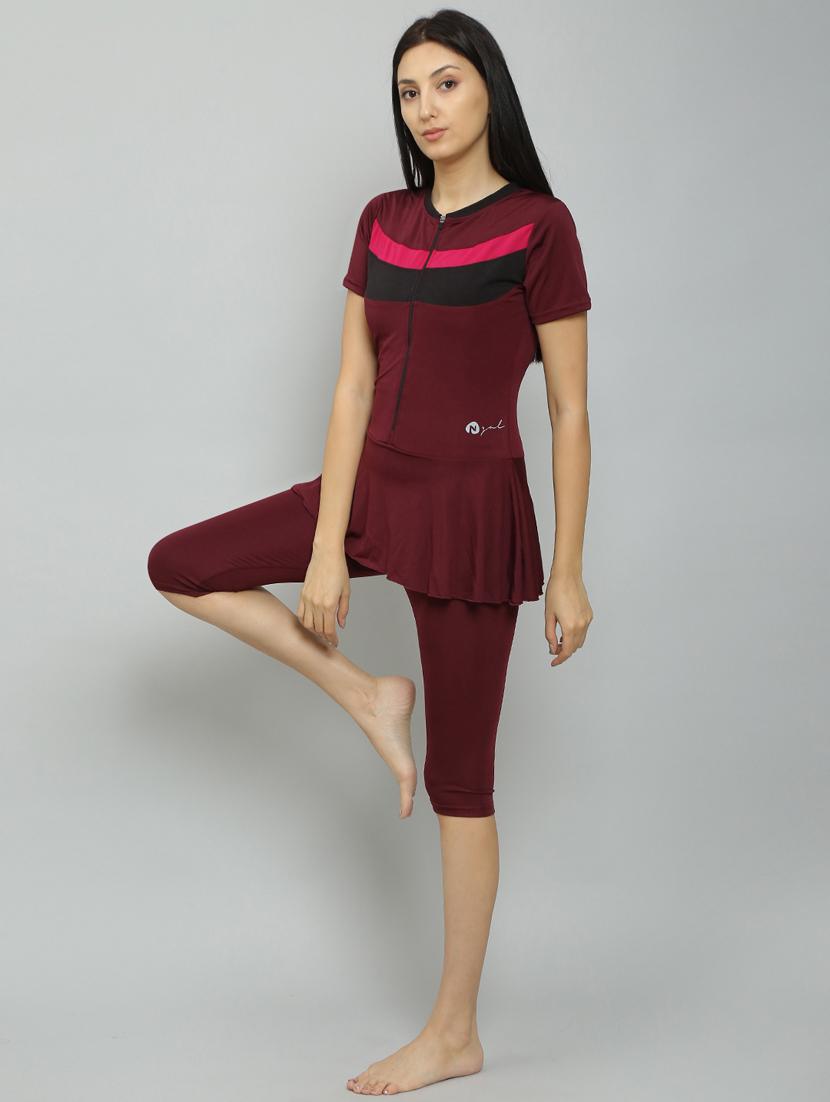 round neck solid swimsuit - 20025080 - Standard Image - 4