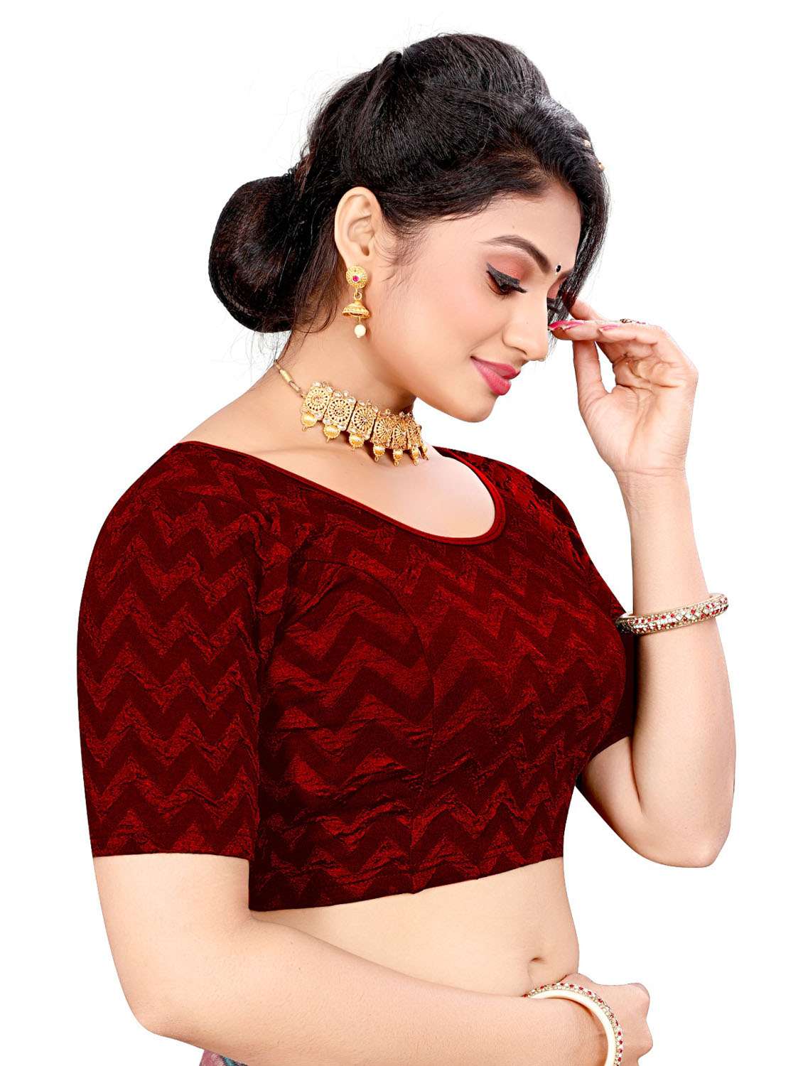 women maroon round neck short sleeves blouse - 20025352 -  Standard Image - 1
