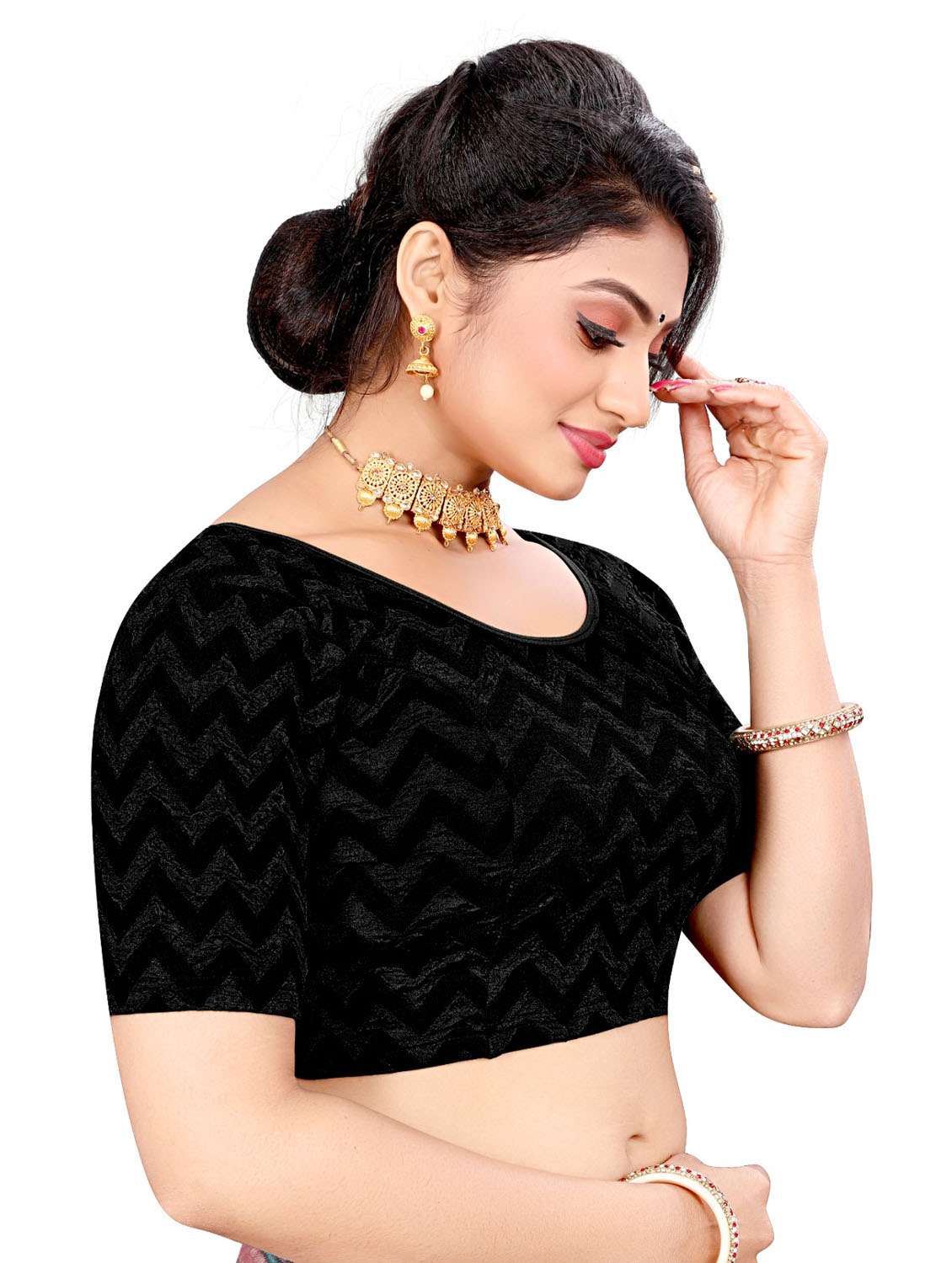 black round neck short sleeves blouse - 20025353 - Standard Image - 1