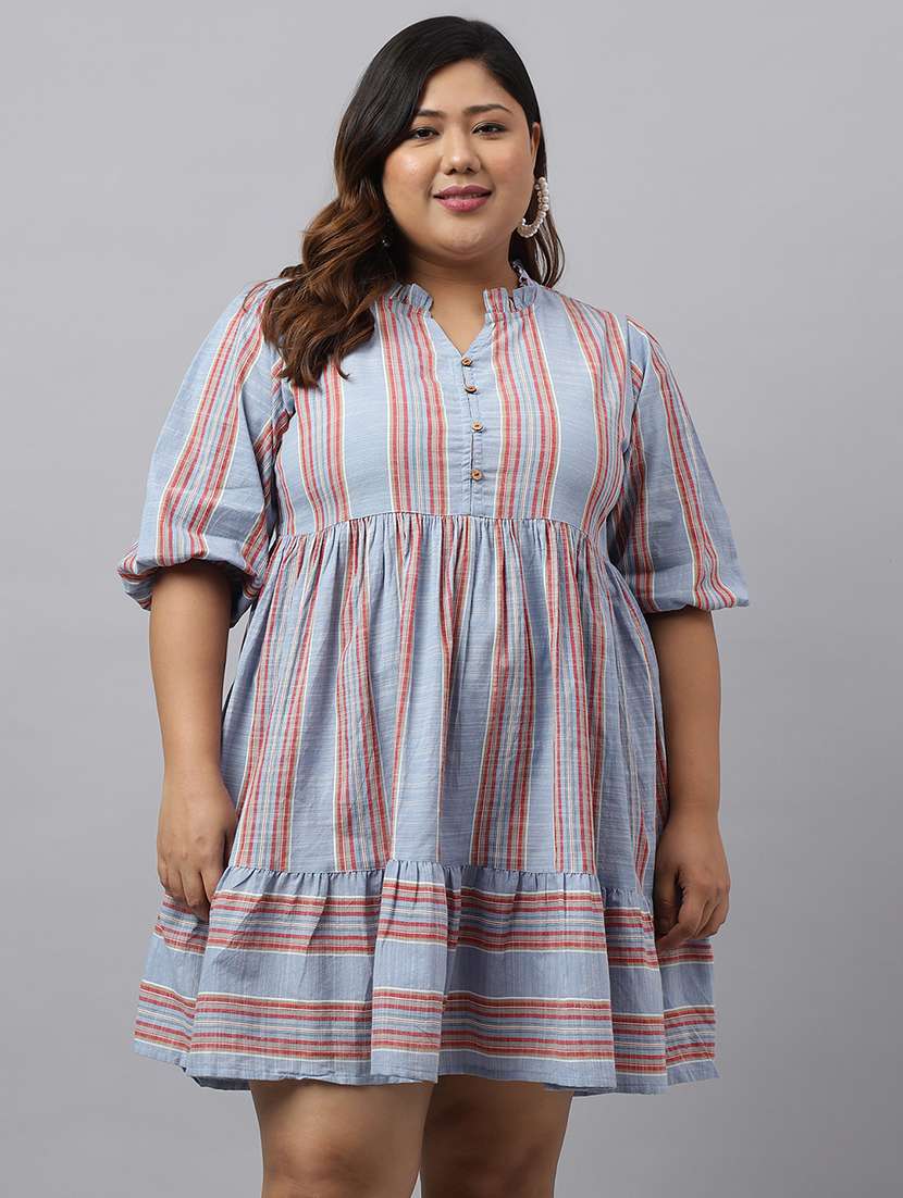 blue cotton fit & flare dress